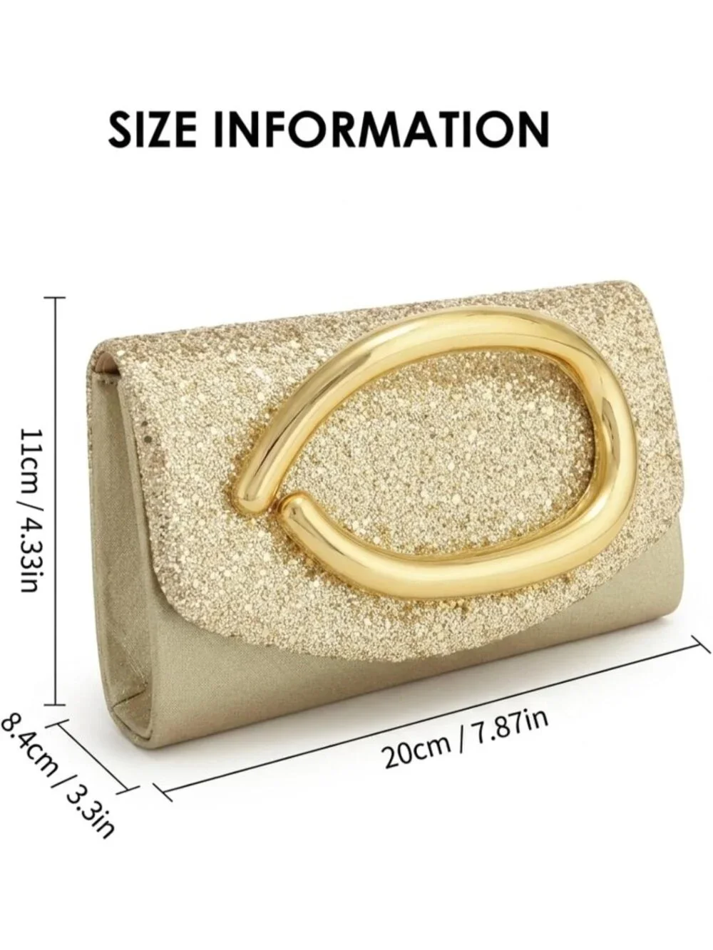 👜Women's Black Sparkly Vegan Leather Clutch Gold Handle Evening Bag Party
